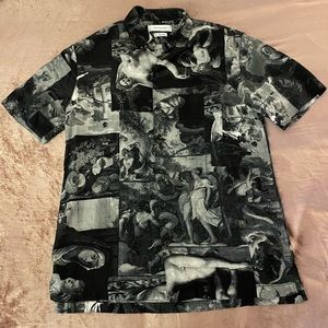 Urban Outfitters Black and Gray Artistic Button Down Shirt